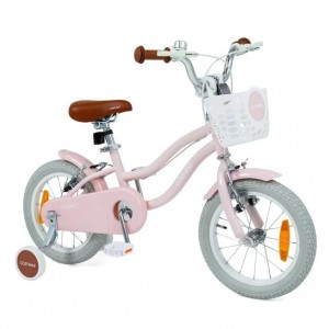 Vaikiškas dviratukas su pagalbiniais ratukais ir krepšiu - 14 colių ratai (Pink)